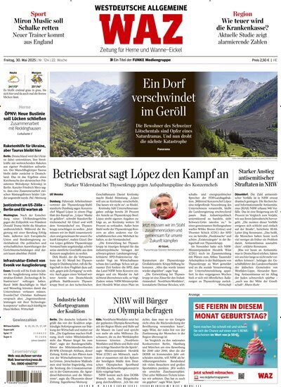 Titelbild der Ausgabe 124/2025 von WAZ Westdeutsche Allgemeine Zeitung für Herne. Diese Zeitschrift und viele weitere Zeitungsabos als Abo oder epaper bei United Kiosk online kaufen.