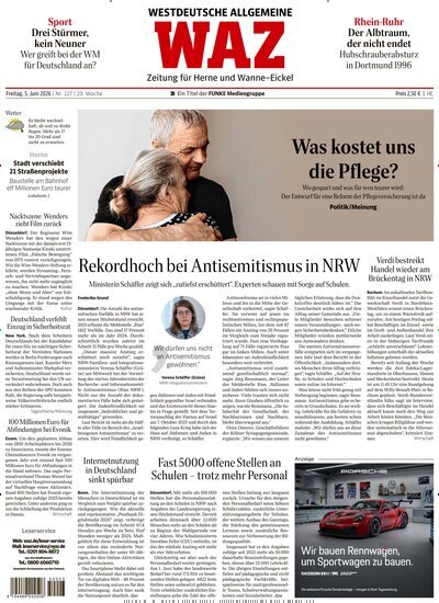Titelbild der Ausgabe 127/2026 von WAZ Westdeutsche Allgemeine Zeitung für Herne. Diese Zeitschrift und viele weitere Zeitungsabos als Abo oder epaper bei United Kiosk online kaufen.