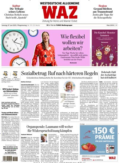 Titelbild der Ausgabe 131/2025 von WAZ Westdeutsche Allgemeine Zeitung für Herne. Diese Zeitschrift und viele weitere Zeitungsabos als Abo oder epaper bei United Kiosk online kaufen.