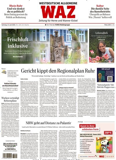 Titelbild der Ausgabe 134/2026 von WAZ Westdeutsche Allgemeine Zeitung für Herne. Diese Zeitschrift und viele weitere Zeitungsabos als Abo oder epaper bei United Kiosk online kaufen.