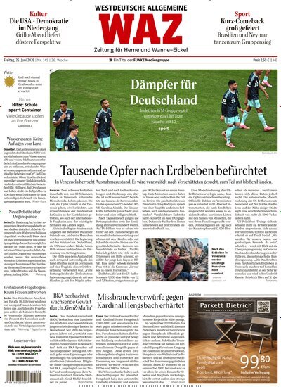 Titelbild der Ausgabe 145/2026 von WAZ Westdeutsche Allgemeine Zeitung für Herne. Diese Zeitschrift und viele weitere Zeitungsabos als Abo oder epaper bei United Kiosk online kaufen.