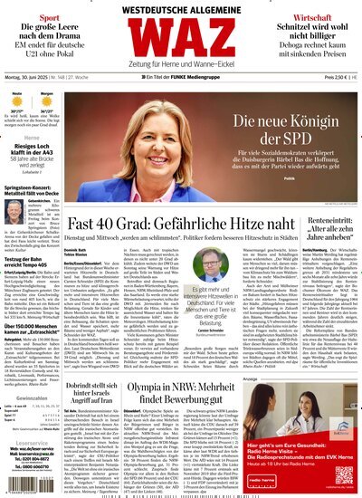 Titelbild der Ausgabe 148/2025 von WAZ Westdeutsche Allgemeine Zeitung für Herne. Diese Zeitschrift und viele weitere Zeitungsabos als Abo oder epaper bei United Kiosk online kaufen.