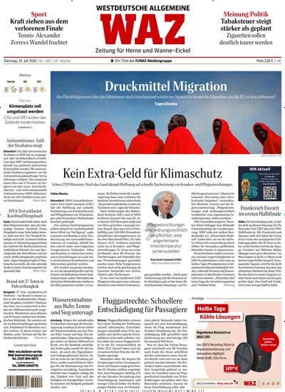 Titelbild der Ausgabe 160/2026 von WAZ Westdeutsche Allgemeine Zeitung für Herne. Diese Zeitschrift und viele weitere Zeitungsabos als Abo oder epaper bei United Kiosk online kaufen.