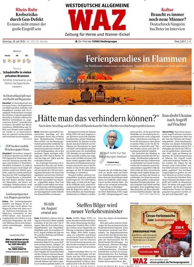 Titelbild der Ausgabe 172/2026 von WAZ Westdeutsche Allgemeine Zeitung für Herne. Diese Zeitschrift und viele weitere Zeitungsabos als Abo oder epaper bei United Kiosk online kaufen.