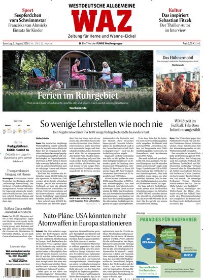 Titelbild der Ausgabe 176/2026 von WAZ Westdeutsche Allgemeine Zeitung für Herne. Diese Zeitschrift und viele weitere Zeitungsabos als Abo oder epaper bei United Kiosk online kaufen.