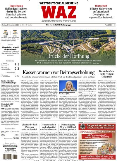 Titelbild der Ausgabe 254/2025 von WAZ Westdeutsche Allgemeine Zeitung für Herne. Diese Zeitschrift und viele weitere Zeitungsabos als Abo oder epaper bei United Kiosk online kaufen.