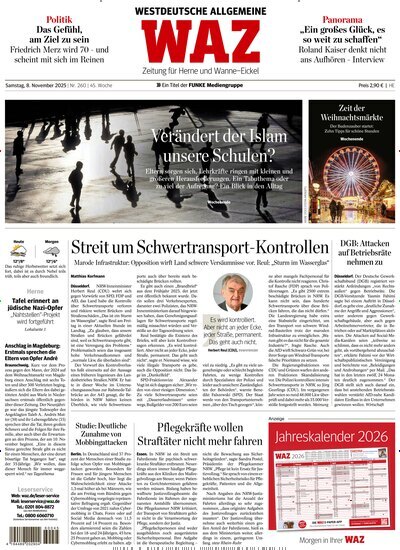 Titelbild der Ausgabe 259/2025 von WAZ Westdeutsche Allgemeine Zeitung für Herne. Diese Zeitschrift und viele weitere Zeitungsabos als Abo oder epaper bei United Kiosk online kaufen.