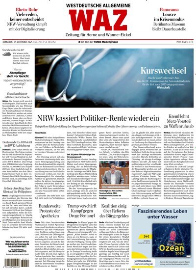 Titelbild der Ausgabe 293/2025 von WAZ Westdeutsche Allgemeine Zeitung für Herne. Diese Zeitschrift und viele weitere Zeitungsabos als Abo oder epaper bei United Kiosk online kaufen.