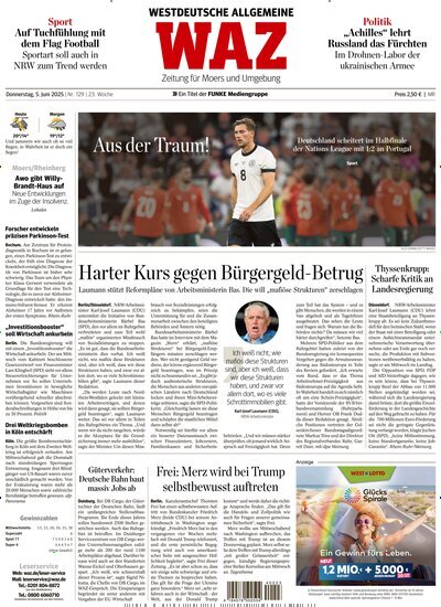 Titelbild der Ausgabe 129/2025 von WAZ Westdeutsche Allgemeine Zeitung für Moers. Diese Zeitschrift und viele weitere Zeitungsabos als Abo oder epaper bei United Kiosk online kaufen.