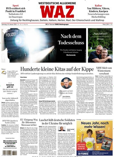 Titelbild der Ausgabe 8/2026 von WAZ Westdeutsche Allgemeine Zeitung für Recklinghausen. Diese Zeitschrift und viele weitere Zeitungsabos als Abo oder epaper bei United Kiosk online kaufen.