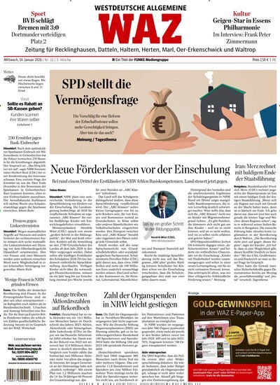 Titelbild der Ausgabe 11/2026 von WAZ Westdeutsche Allgemeine Zeitung für Recklinghausen. Diese Zeitschrift und viele weitere Zeitungsabos als Abo oder epaper bei United Kiosk online kaufen.