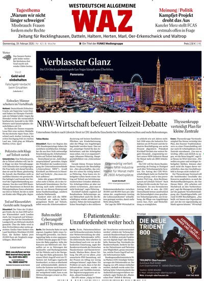 Titelbild der Ausgabe 42/2026 von WAZ Westdeutsche Allgemeine Zeitung für Recklinghausen. Diese Zeitschrift und viele weitere Zeitungsabos als Abo oder epaper bei United Kiosk online kaufen.