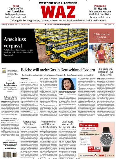 Titelbild der Ausgabe 50/2026 von WAZ Westdeutsche Allgemeine Zeitung für Recklinghausen. Diese Zeitschrift und viele weitere Zeitungsabos als Abo oder epaper bei United Kiosk online kaufen.