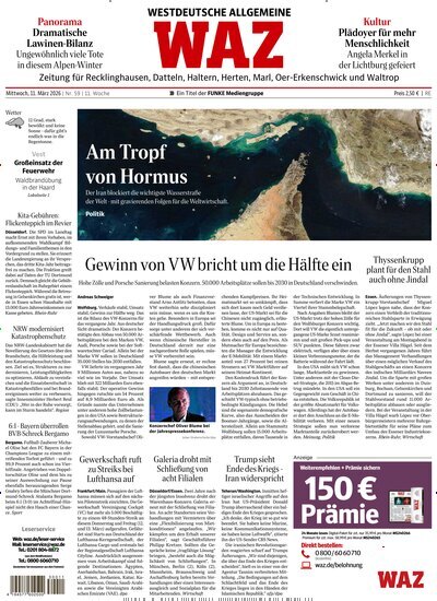 Titelbild der Ausgabe 59/2026 von WAZ Westdeutsche Allgemeine Zeitung für Recklinghausen. Diese Zeitschrift und viele weitere Zeitungsabos als Abo oder epaper bei United Kiosk online kaufen.