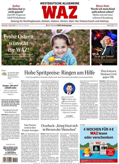 Titelbild der Ausgabe 79/2026 von WAZ Westdeutsche Allgemeine Zeitung für Recklinghausen. Diese Zeitschrift und viele weitere Zeitungsabos als Abo oder epaper bei United Kiosk online kaufen.