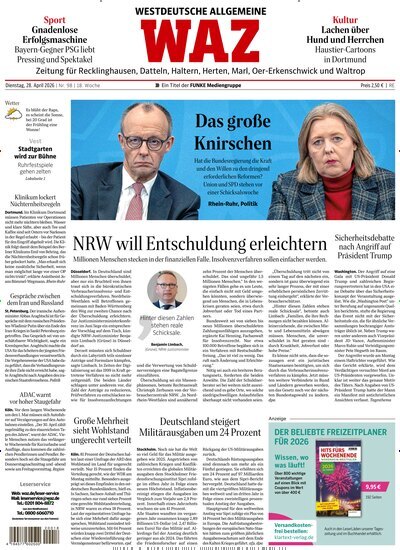 Titelbild der Ausgabe 98/2026 von WAZ Westdeutsche Allgemeine Zeitung für Recklinghausen. Diese Zeitschrift und viele weitere Zeitungsabos als Abo oder epaper bei United Kiosk online kaufen.