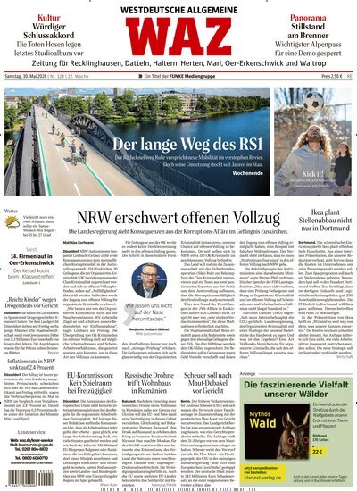 Titelbild der Ausgabe 123/2026 von WAZ Westdeutsche Allgemeine Zeitung für Recklinghausen. Diese Zeitschrift und viele weitere Zeitungsabos als Abo oder epaper bei United Kiosk online kaufen.