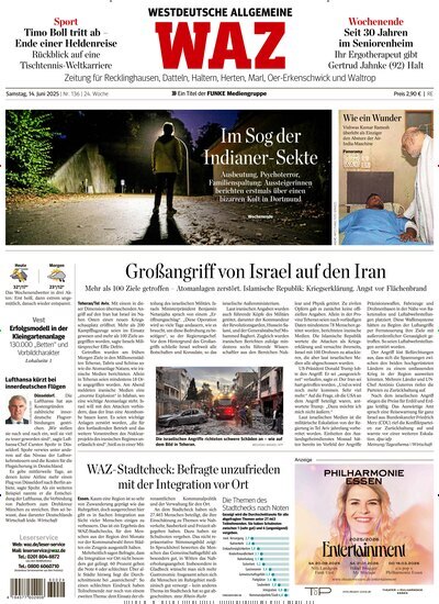 Titelbild der Ausgabe 136/2025 von WAZ Westdeutsche Allgemeine Zeitung für Recklinghausen. Diese Zeitschrift und viele weitere Zeitungsabos als Abo oder epaper bei United Kiosk online kaufen.