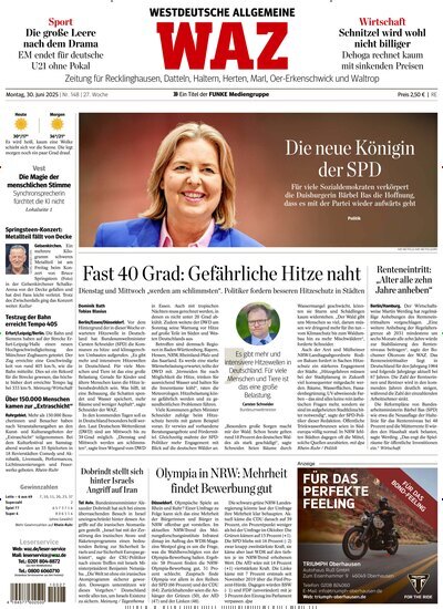 Titelbild der Ausgabe 148/2025 von WAZ Westdeutsche Allgemeine Zeitung für Recklinghausen. Diese Zeitschrift und viele weitere Zeitungsabos als Abo oder epaper bei United Kiosk online kaufen.