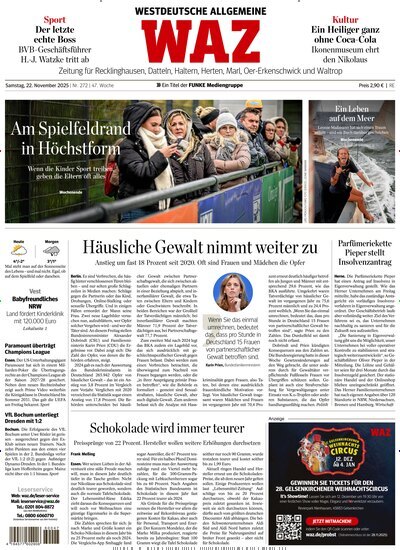 Titelbild der Ausgabe 271/2025 von WAZ Westdeutsche Allgemeine Zeitung für Recklinghausen. Diese Zeitschrift und viele weitere Zeitungsabos als Abo oder epaper bei United Kiosk online kaufen.