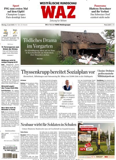 Titelbild der Ausgabe 126/2025 von WAZ Westdeutsche Allgemeine Zeitung für Witten. Diese Zeitschrift und viele weitere Zeitungsabos als Abo oder epaper bei United Kiosk online kaufen.