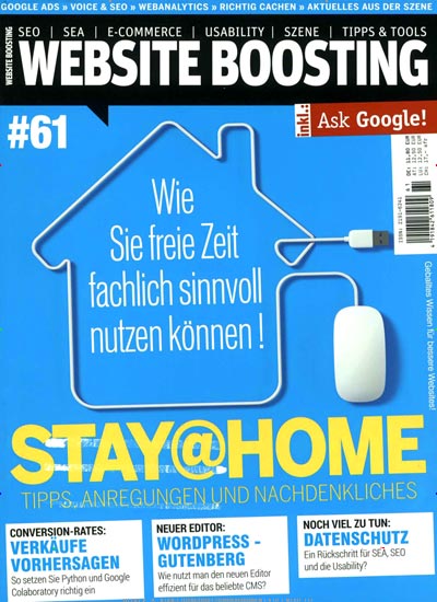 Titelbild der Ausgabe 61/2020 von Website Boosting. Diese Zeitschrift und viele weitere Computerzeitschriften, Tabletmagazine und Smartphonemagazine als Abo oder epaper bei United Kiosk online kaufen.