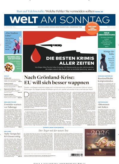 Titelbild der Ausgabe 4/2026 von Welt am Sonntag Bayern Frühausgabe. Diese Zeitschrift und viele weitere Zeitungsabos als Abo oder epaper bei United Kiosk online kaufen.