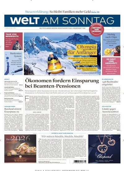 Titelbild der Ausgabe 5/2026 von Welt am Sonntag Bayern Frühausgabe. Diese Zeitschrift und viele weitere Zeitungsabos als Abo oder epaper bei United Kiosk online kaufen.