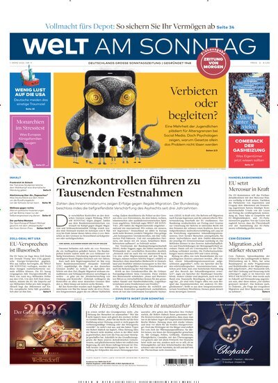 Titelbild der Ausgabe 9/2026 von Welt am Sonntag Bayern Frühausgabe. Diese Zeitschrift und viele weitere Zeitungsabos als Abo oder epaper bei United Kiosk online kaufen.