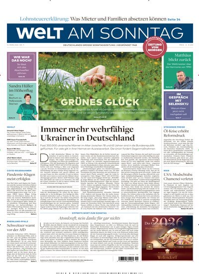 Titelbild der Ausgabe 11/2026 von Welt am Sonntag Bayern Frühausgabe. Diese Zeitschrift und viele weitere Zeitungsabos als Abo oder epaper bei United Kiosk online kaufen.