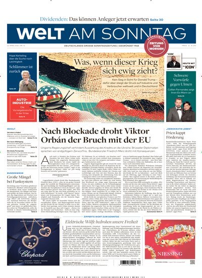 Titelbild der Ausgabe 12/2026 von Welt am Sonntag Bayern Frühausgabe. Diese Zeitschrift und viele weitere Zeitungsabos als Abo oder epaper bei United Kiosk online kaufen.