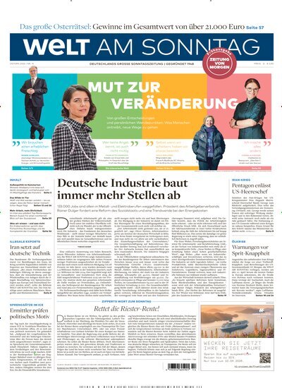 Titelbild der Ausgabe 14/2026 von Welt am Sonntag Bayern Frühausgabe. Diese Zeitschrift und viele weitere Zeitungsabos als Abo oder epaper bei United Kiosk online kaufen.