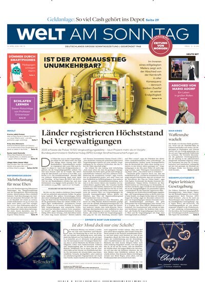 Titelbild der Ausgabe 15/2026 von Welt am Sonntag Bayern Frühausgabe. Diese Zeitschrift und viele weitere Zeitungsabos als Abo oder epaper bei United Kiosk online kaufen.