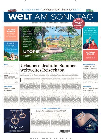 Titelbild der Ausgabe 16/2026 von Welt am Sonntag Bayern Frühausgabe. Diese Zeitschrift und viele weitere Zeitungsabos als Abo oder epaper bei United Kiosk online kaufen.