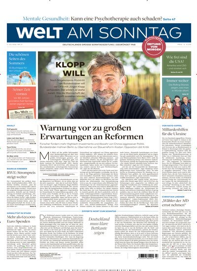 Titelbild der Ausgabe 27/2026 von Welt am Sonntag Bayern Frühausgabe. Diese Zeitschrift und viele weitere Zeitungsabos als Abo oder epaper bei United Kiosk online kaufen.
