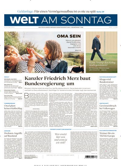 Titelbild der Ausgabe 30/2026 von Welt am Sonntag Bayern Frühausgabe. Diese Zeitschrift und viele weitere Zeitungsabos als Abo oder epaper bei United Kiosk online kaufen.