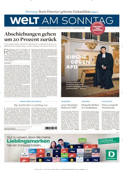 Titelbild der Ausgabe 33/2026 von Welt am Sonntag Bayern Frühausgabe. Diese Zeitschrift und viele weitere Zeitungsabos als Abo oder epaper bei United Kiosk online kaufen.