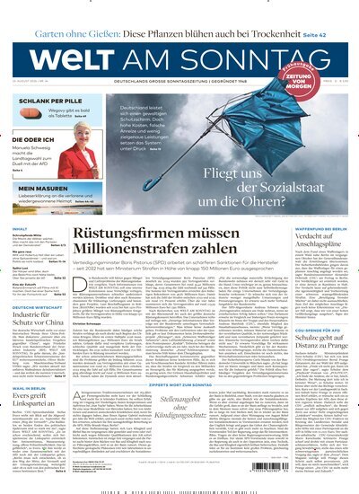 Titelbild der Ausgabe 34/2026 von Welt am Sonntag Bayern Frühausgabe. Diese Zeitschrift und viele weitere Zeitungsabos als Abo oder epaper bei United Kiosk online kaufen.
