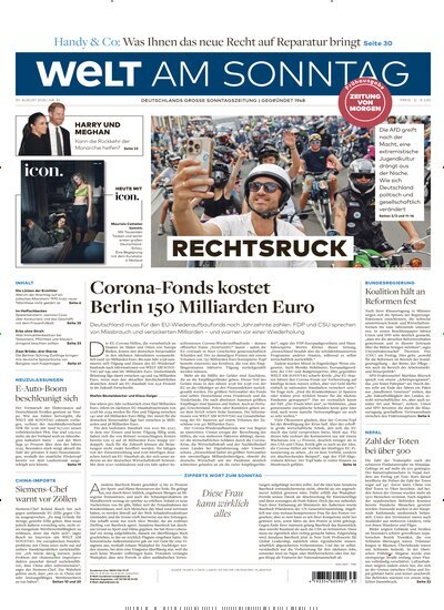 Titelbild der Ausgabe 35/2026 von Welt am Sonntag Bayern Frühausgabe. Diese Zeitschrift und viele weitere Zeitungsabos als Abo oder epaper bei United Kiosk online kaufen.
