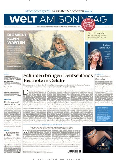Titelbild der Ausgabe 36/2026 von Welt am Sonntag Bayern Frühausgabe. Diese Zeitschrift und viele weitere Zeitungsabos als Abo oder epaper bei United Kiosk online kaufen.