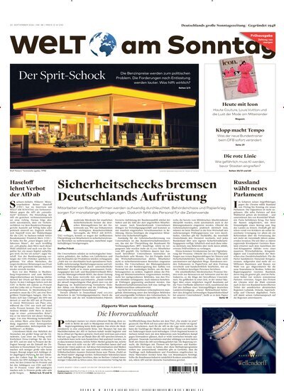 Titelbild der Ausgabe 38/2026 von Welt am Sonntag Bayern Frühausgabe. Diese Zeitschrift und viele weitere Zeitungsabos als Abo oder epaper bei United Kiosk online kaufen.