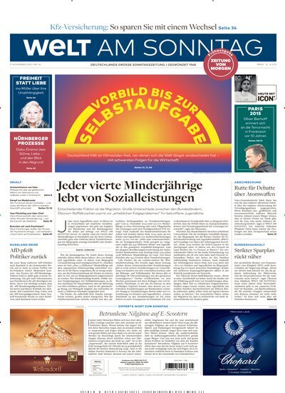 Titelbild der Ausgabe 45/2025 von Welt am Sonntag Bayern Frühausgabe. Diese Zeitschrift und viele weitere Zeitungsabos als Abo oder epaper bei United Kiosk online kaufen.