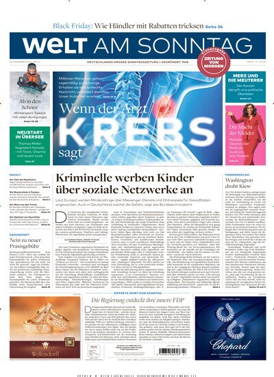 Titelbild der Ausgabe 47/2025 von Welt am Sonntag Bayern Frühausgabe. Diese Zeitschrift und viele weitere Zeitungsabos als Abo oder epaper bei United Kiosk online kaufen.