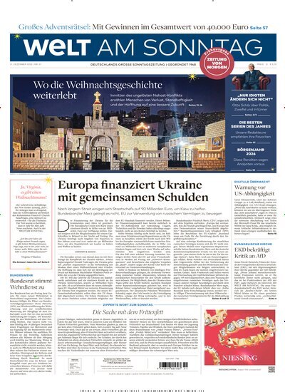 Titelbild der Ausgabe 51/2025 von Welt am Sonntag Bayern Frühausgabe. Diese Zeitschrift und viele weitere Zeitungsabos als Abo oder epaper bei United Kiosk online kaufen.