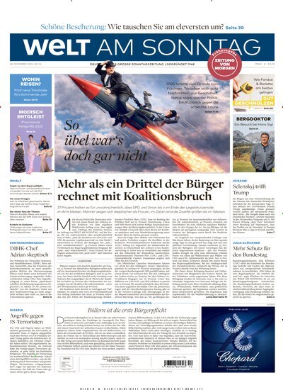 Titelbild der Ausgabe 52/2025 von Welt am Sonntag Bayern Frühausgabe. Diese Zeitschrift und viele weitere Zeitungsabos als Abo oder epaper bei United Kiosk online kaufen.