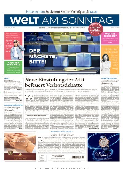 Titelbild der Ausgabe 18/2025 von Welt am Sonntag Gesamt Frühausgabe. Diese Zeitschrift und viele weitere Zeitungsabos als Abo oder epaper bei United Kiosk online kaufen.