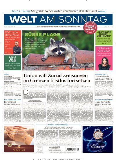 Titelbild der Ausgabe 21/2025 von Welt am Sonntag Gesamt Frühausgabe. Diese Zeitschrift und viele weitere Zeitungsabos als Abo oder epaper bei United Kiosk online kaufen.
