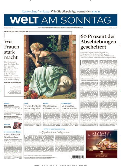 Titelbild der Ausgabe 10/2026 von Welt am Sonntag Gesamtausgabe. Diese Zeitschrift und viele weitere Zeitungsabos als Abo oder epaper bei United Kiosk online kaufen.