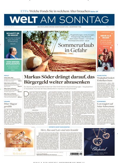 Titelbild der Ausgabe 19/2026 von Welt am Sonntag Gesamtausgabe. Diese Zeitschrift und viele weitere Zeitungsabos als Abo oder epaper bei United Kiosk online kaufen.