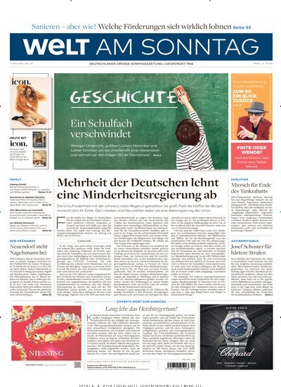 Titelbild der Ausgabe 20/2026 von Welt am Sonntag Gesamtausgabe. Diese Zeitschrift und viele weitere Zeitungsabos als Abo oder epaper bei United Kiosk online kaufen.
